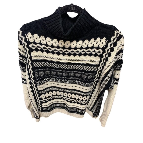 Women’s Chaps Mock Neck Pull Over Black White knitted Loose Sweater - Picture 1 of 4